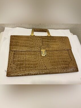 Ponte Vecchio Croc-Embossed Bag in Brown with Gold Hardware Canada